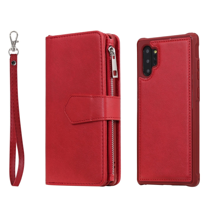For Galaxy Note 10 Pro 2 in 1 Solid Color Zipper Shockproof Protective Case with Card Slots & Bracket & Photo Holder & Wallet Function
