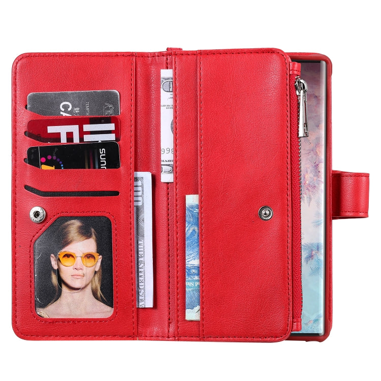 For Galaxy Note 10 Pro 2 in 1 Solid Color Zipper Shockproof Protective Case with Card Slots & Bracket & Photo Holder & Wallet Function