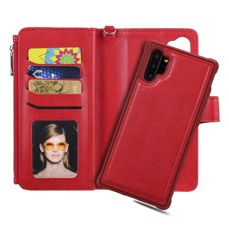 For Galaxy Note 10 Pro 2 in 1 Solid Color Zipper Shockproof Protective Case with Card Slots & Bracket & Photo Holder & Wallet Function
