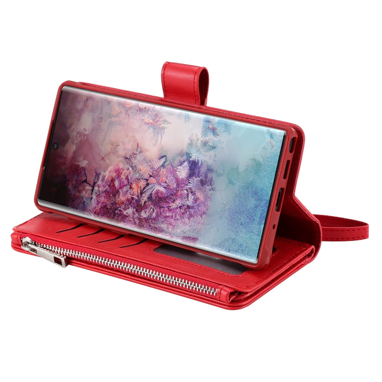 For Galaxy Note 10 Pro 2 in 1 Solid Color Zipper Shockproof Protective Case with Card Slots & Bracket & Photo Holder & Wallet Function