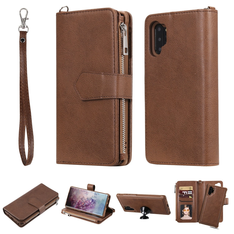 For Galaxy Note 10 Pro 2 in 1 Solid Color Zipper Shockproof Protective Case with Card Slots & Bracket & Photo Holder & Wallet Function