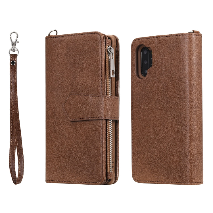 For Galaxy Note 10 Pro 2 in 1 Solid Color Zipper Shockproof Protective Case with Card Slots & Bracket & Photo Holder & Wallet Function