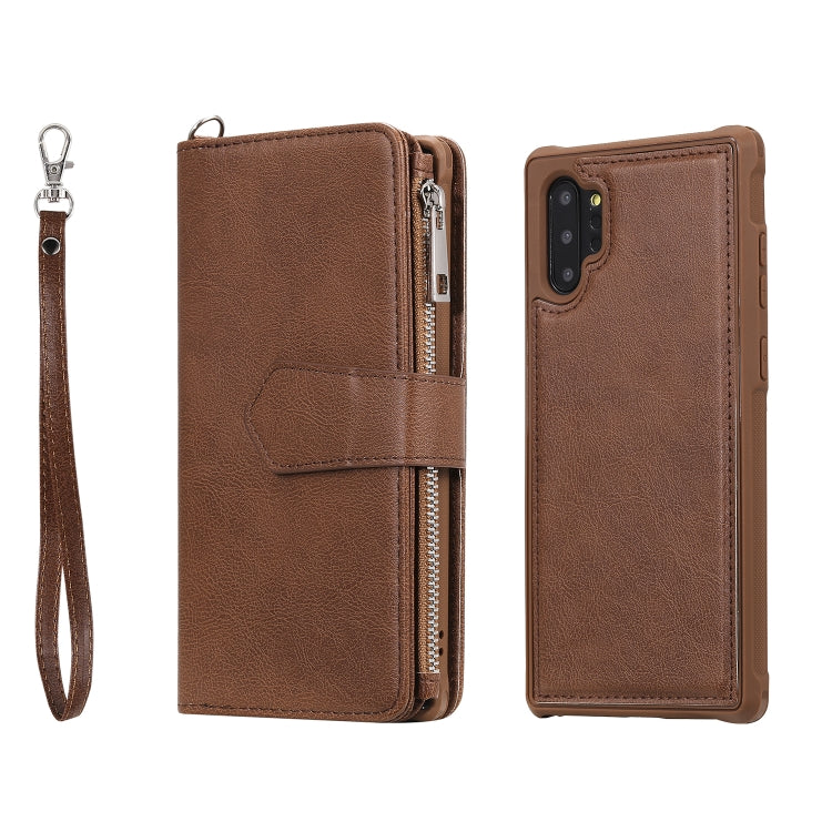 For Galaxy Note 10 Pro 2 in 1 Solid Color Zipper Shockproof Protective Case with Card Slots & Bracket & Photo Holder & Wallet Function