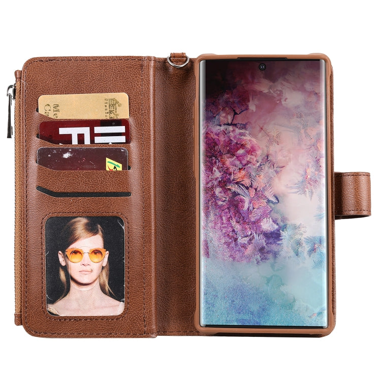 For Galaxy Note 10 Pro 2 in 1 Solid Color Zipper Shockproof Protective Case with Card Slots & Bracket & Photo Holder & Wallet Function
