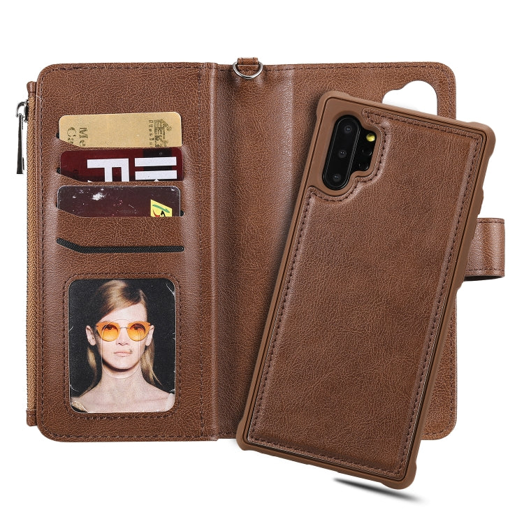 For Galaxy Note 10 Pro 2 in 1 Solid Color Zipper Shockproof Protective Case with Card Slots & Bracket & Photo Holder & Wallet Function