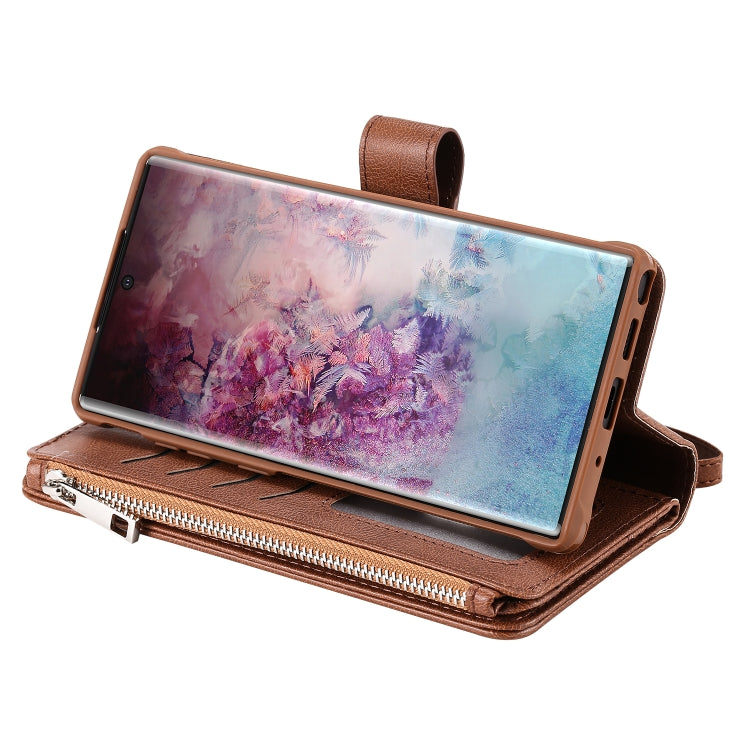 For Galaxy Note 10 Pro 2 in 1 Solid Color Zipper Shockproof Protective Case with Card Slots & Bracket & Photo Holder & Wallet Function