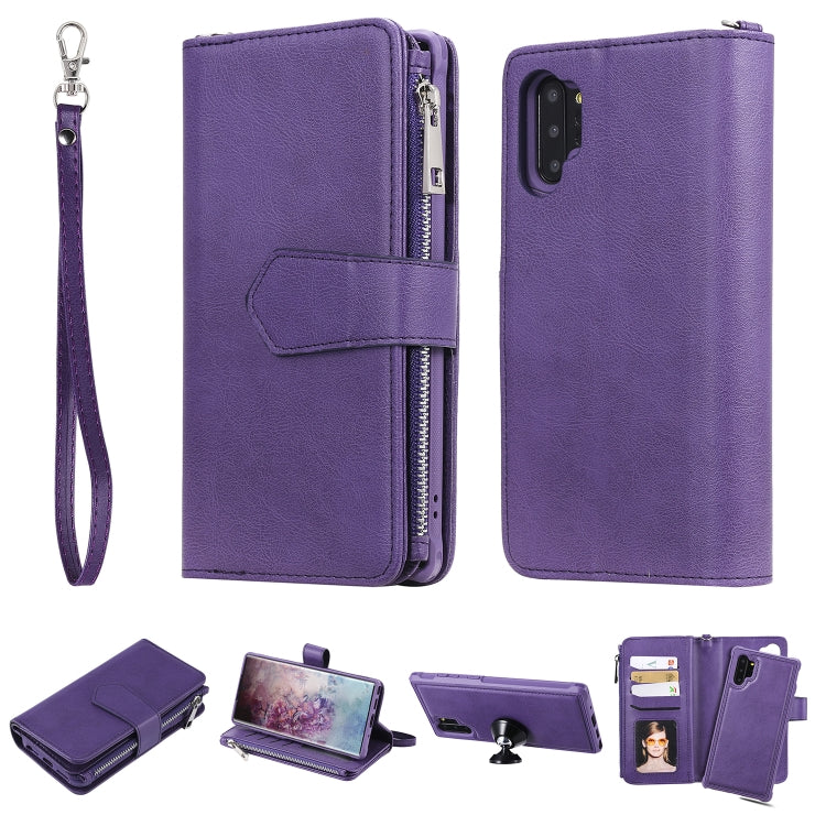 For Galaxy Note 10 Pro 2 in 1 Solid Color Zipper Shockproof Protective Case with Card Slots & Bracket & Photo Holder & Wallet Function
