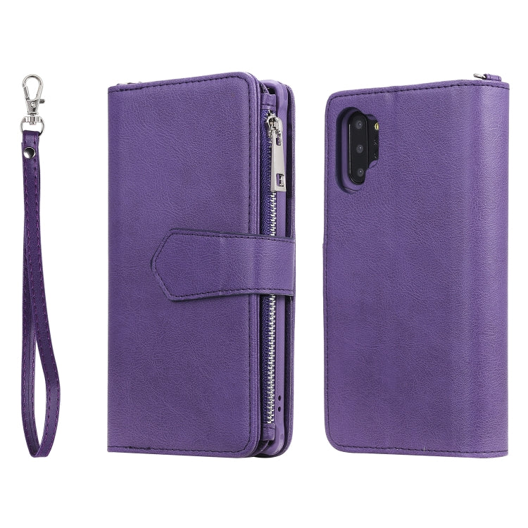 For Galaxy Note 10 Pro 2 in 1 Solid Color Zipper Shockproof Protective Case with Card Slots & Bracket & Photo Holder & Wallet Function