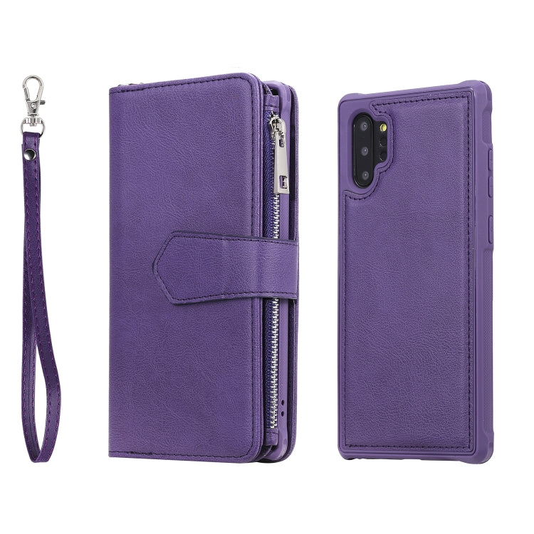 For Galaxy Note 10 Pro 2 in 1 Solid Color Zipper Shockproof Protective Case with Card Slots & Bracket & Photo Holder & Wallet Function