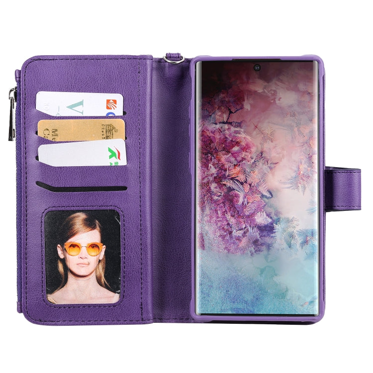For Galaxy Note 10 Pro 2 in 1 Solid Color Zipper Shockproof Protective Case with Card Slots & Bracket & Photo Holder & Wallet Function