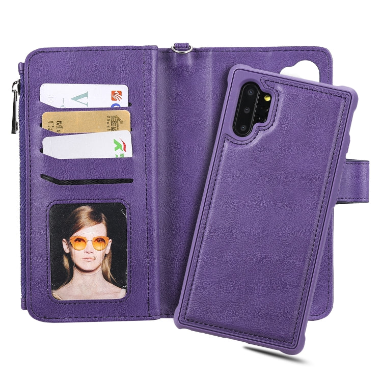 For Galaxy Note 10 Pro 2 in 1 Solid Color Zipper Shockproof Protective Case with Card Slots & Bracket & Photo Holder & Wallet Function