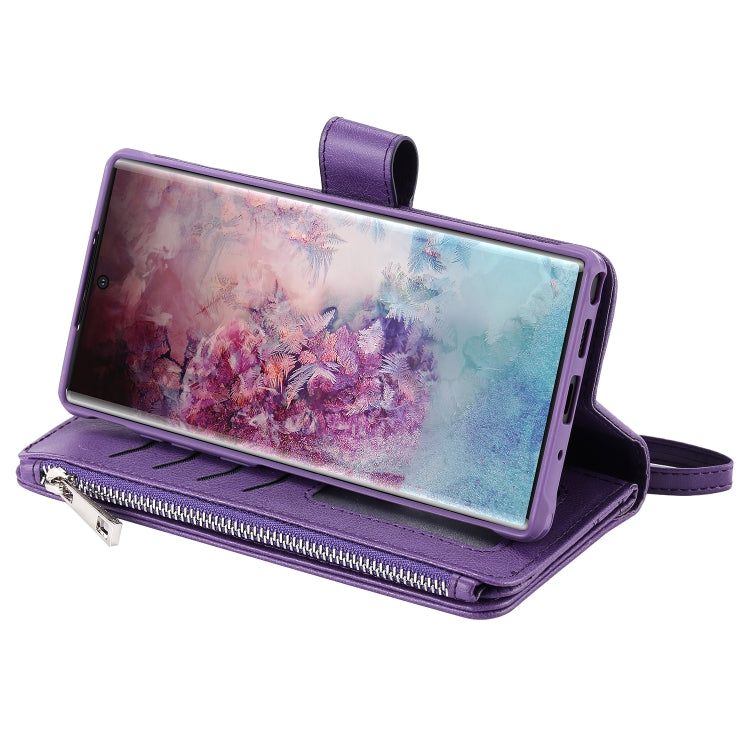 For Galaxy Note 10 Pro 2 in 1 Solid Color Zipper Shockproof Protective Case with Card Slots & Bracket & Photo Holder & Wallet Function