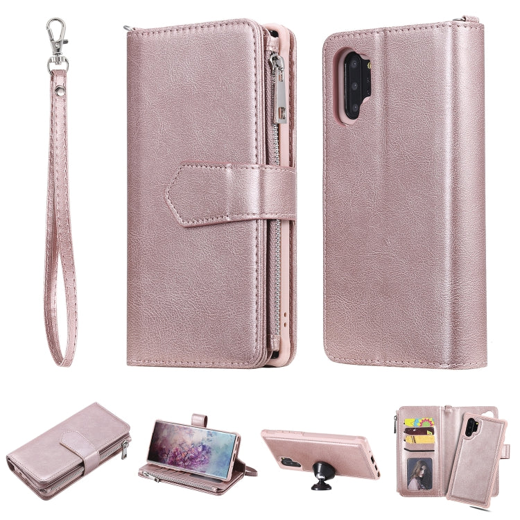 For Galaxy Note 10 Pro 2 in 1 Solid Color Zipper Shockproof Protective Case with Card Slots & Bracket & Photo Holder & Wallet Function
