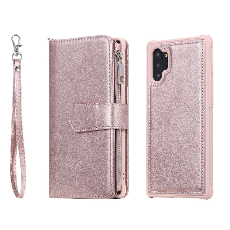 For Galaxy Note 10 Pro 2 in 1 Solid Color Zipper Shockproof Protective Case with Card Slots & Bracket & Photo Holder & Wallet Function