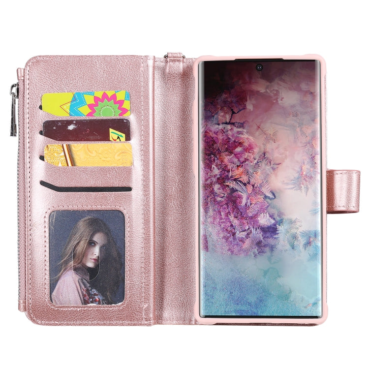 For Galaxy Note 10 Pro 2 in 1 Solid Color Zipper Shockproof Protective Case with Card Slots & Bracket & Photo Holder & Wallet Function