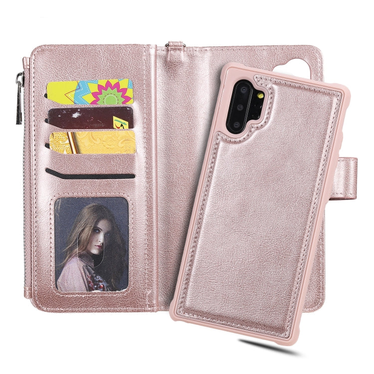 For Galaxy Note 10 Pro 2 in 1 Solid Color Zipper Shockproof Protective Case with Card Slots & Bracket & Photo Holder & Wallet Function