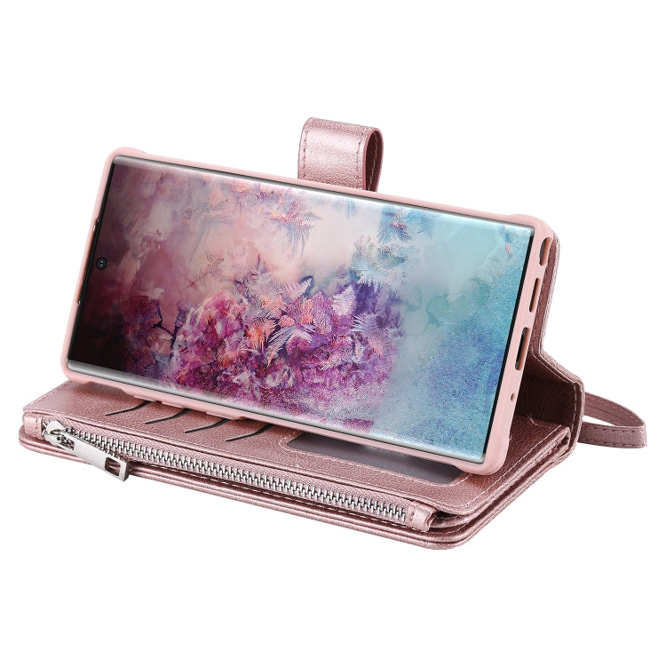 For Galaxy Note 10 Pro 2 in 1 Solid Color Zipper Shockproof Protective Case with Card Slots & Bracket & Photo Holder & Wallet Function