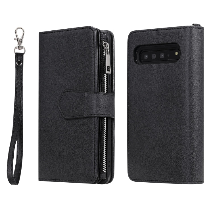 For Galaxy S10 5G 2 in 1 Solid Color Zipper Shockproof Protective Case with Card Slots & Bracket & Photo Holder & Wallet Function