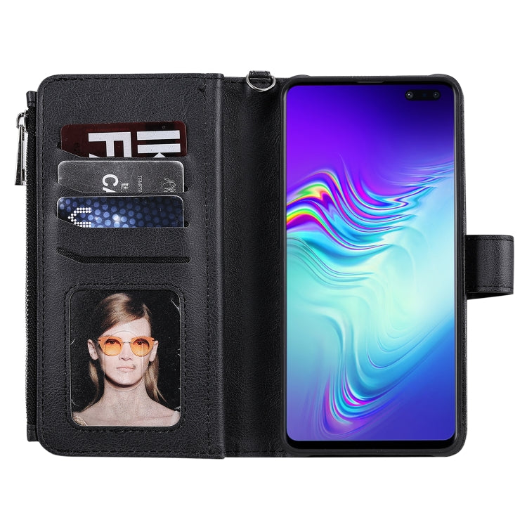 For Galaxy S10 5G 2 in 1 Solid Color Zipper Shockproof Protective Case with Card Slots & Bracket & Photo Holder & Wallet Function