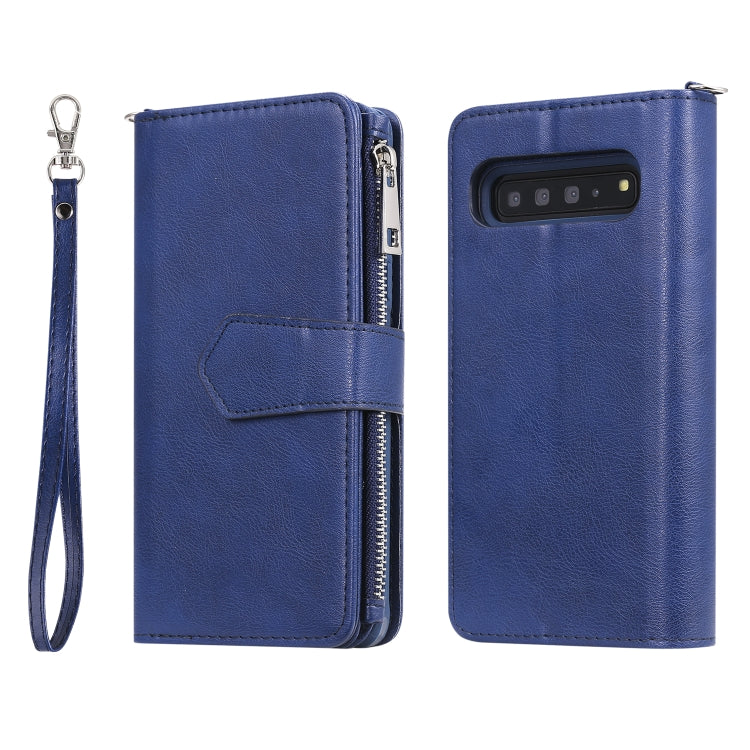 For Galaxy S10 5G 2 in 1 Solid Color Zipper Shockproof Protective Case with Card Slots & Bracket & Photo Holder & Wallet Function