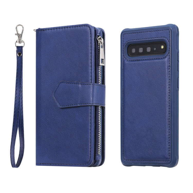 For Galaxy S10 5G 2 in 1 Solid Color Zipper Shockproof Protective Case with Card Slots & Bracket & Photo Holder & Wallet Function