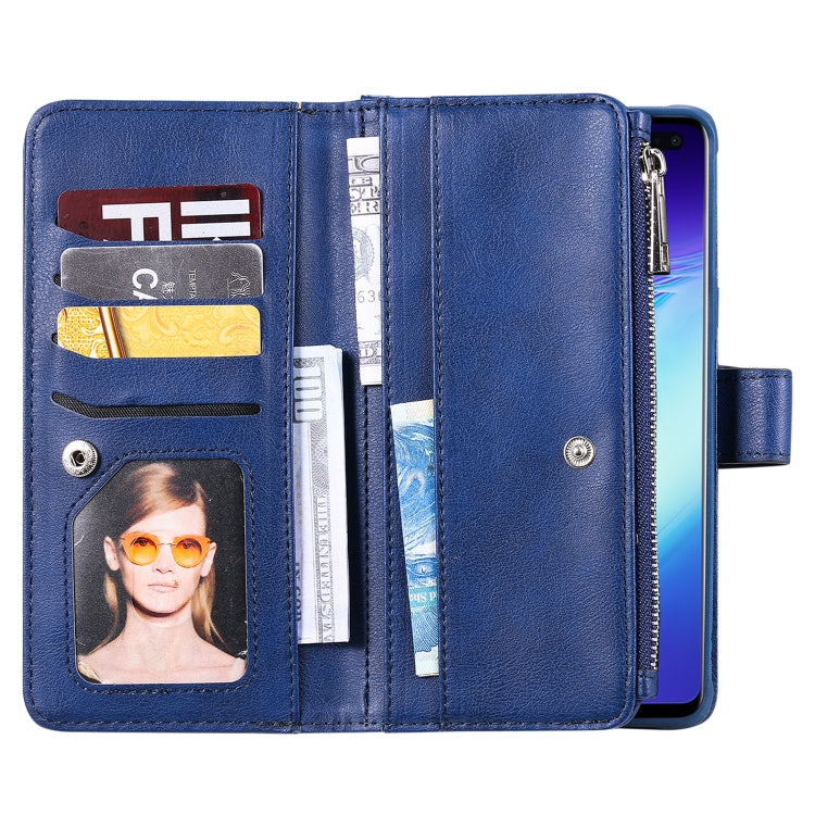 For Galaxy S10 5G 2 in 1 Solid Color Zipper Shockproof Protective Case with Card Slots & Bracket & Photo Holder & Wallet Function