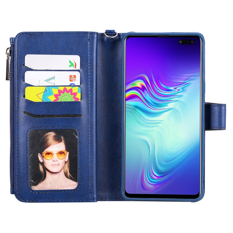 For Galaxy S10 5G 2 in 1 Solid Color Zipper Shockproof Protective Case with Card Slots & Bracket & Photo Holder & Wallet Function