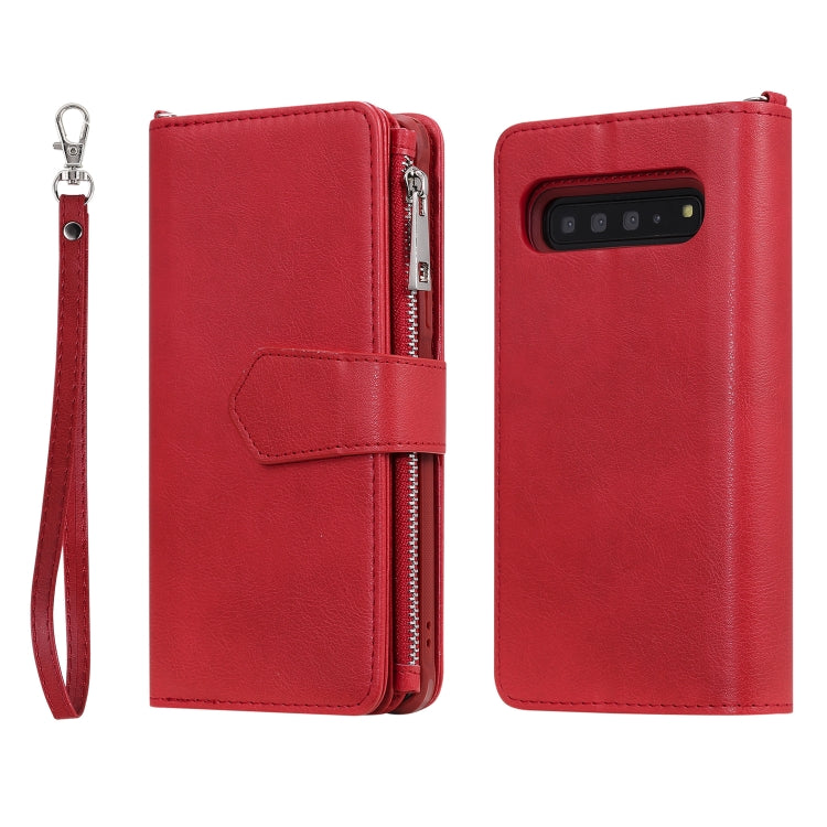 For Galaxy S10 5G 2 in 1 Solid Color Zipper Shockproof Protective Case with Card Slots & Bracket & Photo Holder & Wallet Function