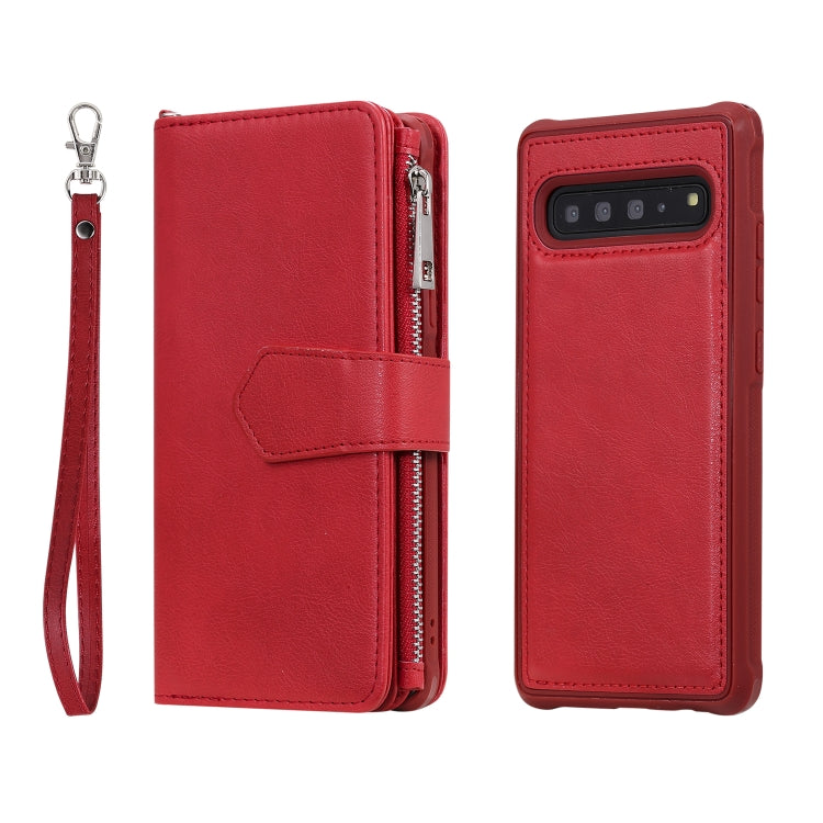 For Galaxy S10 5G 2 in 1 Solid Color Zipper Shockproof Protective Case with Card Slots & Bracket & Photo Holder & Wallet Function