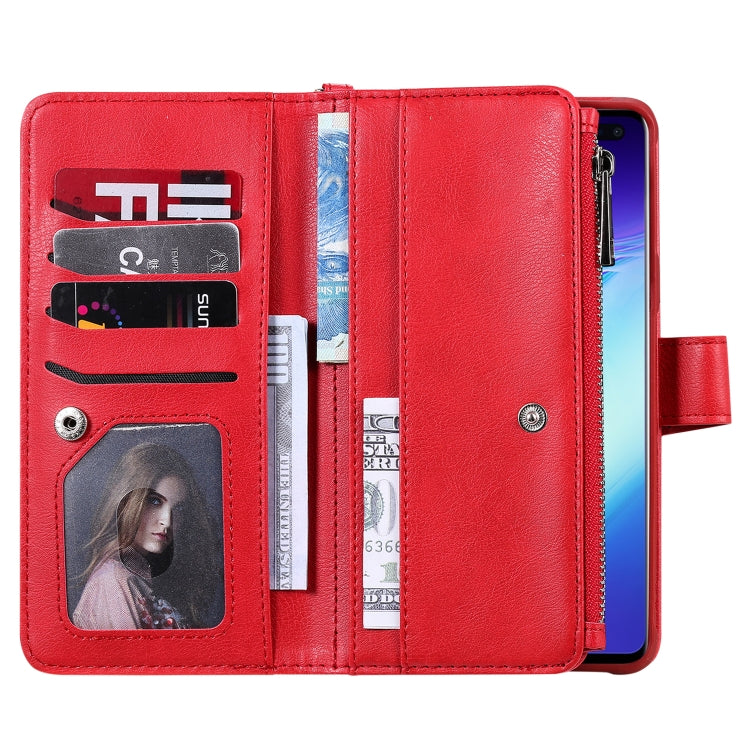 For Galaxy S10 5G 2 in 1 Solid Color Zipper Shockproof Protective Case with Card Slots & Bracket & Photo Holder & Wallet Function