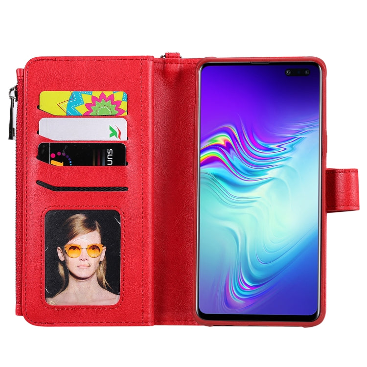 For Galaxy S10 5G 2 in 1 Solid Color Zipper Shockproof Protective Case with Card Slots & Bracket & Photo Holder & Wallet Function