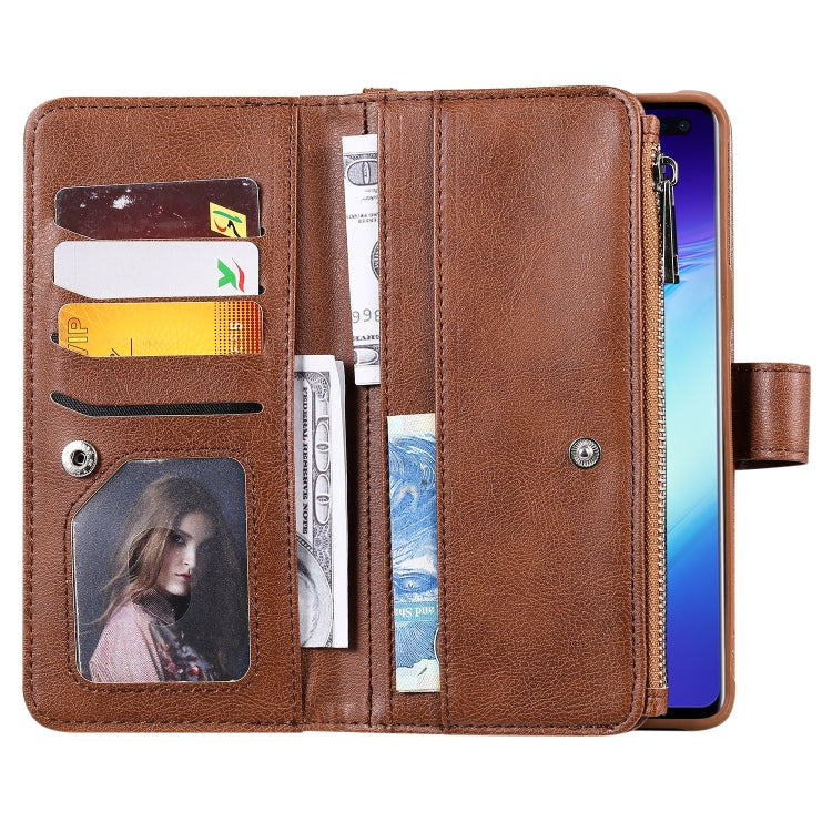 For Galaxy S10 5G 2 in 1 Solid Color Zipper Shockproof Protective Case with Card Slots & Bracket & Photo Holder & Wallet Function