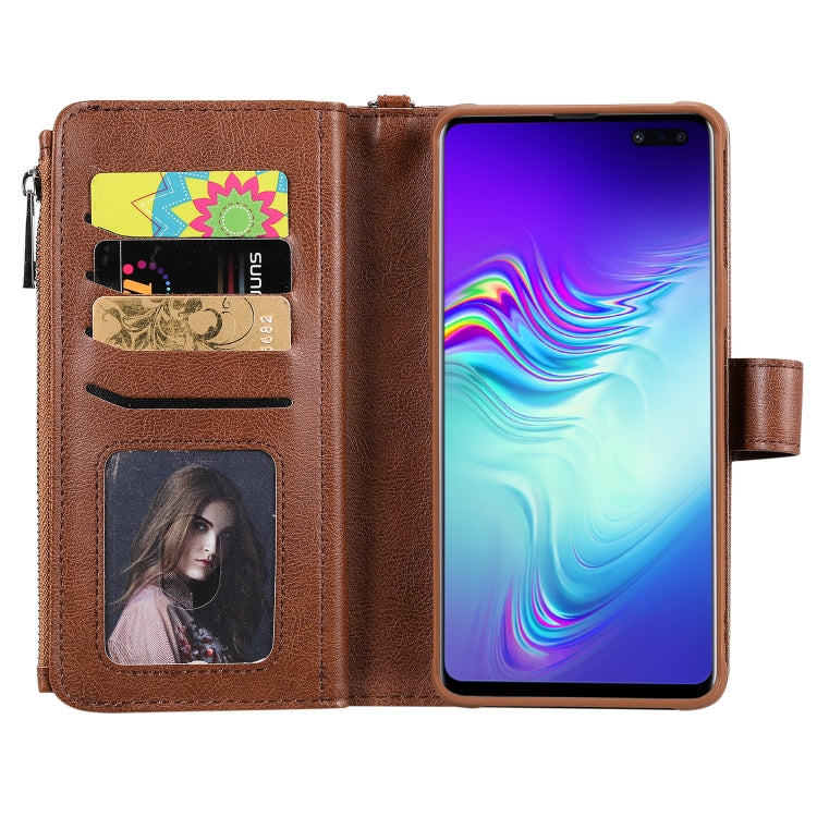 For Galaxy S10 5G 2 in 1 Solid Color Zipper Shockproof Protective Case with Card Slots & Bracket & Photo Holder & Wallet Function
