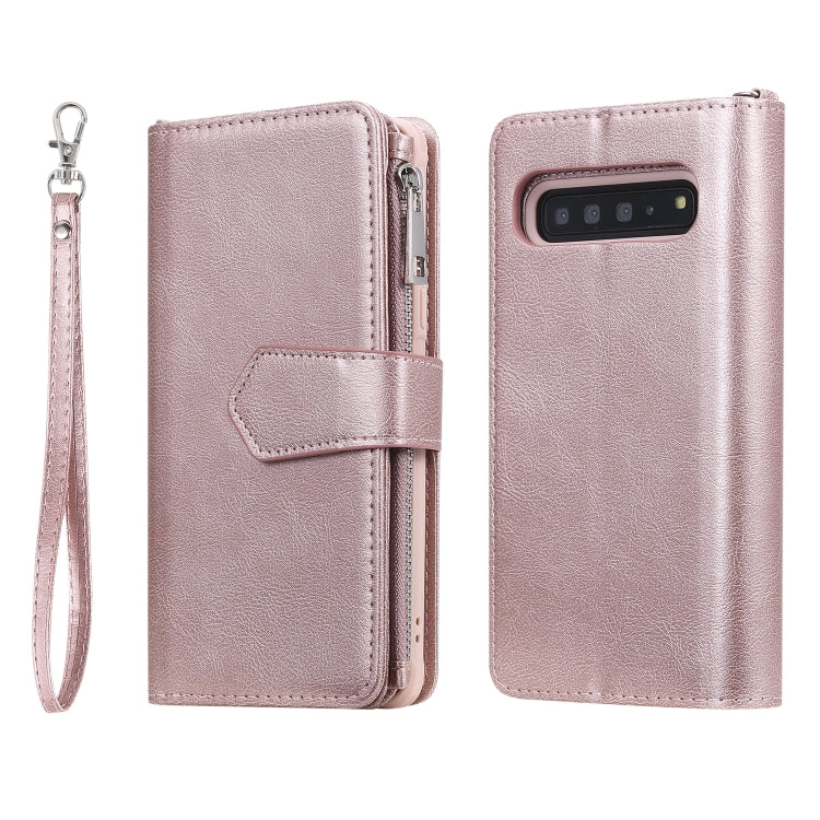 For Galaxy S10 5G 2 in 1 Solid Color Zipper Shockproof Protective Case with Card Slots & Bracket & Photo Holder & Wallet Function