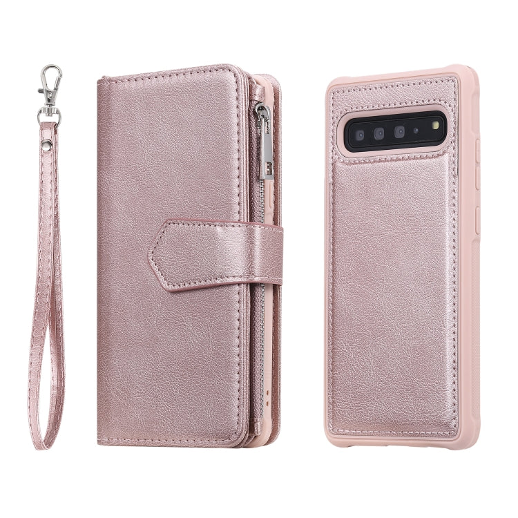 For Galaxy S10 5G 2 in 1 Solid Color Zipper Shockproof Protective Case with Card Slots & Bracket & Photo Holder & Wallet Function