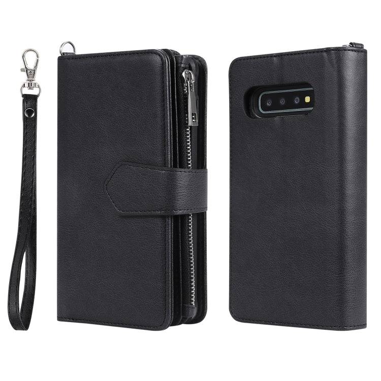 For Galaxy S10 Plus 2 in 1 Solid Color Zipper Shockproof Protective Case with Card Slots & Bracket & Photo Holder & Wallet Function