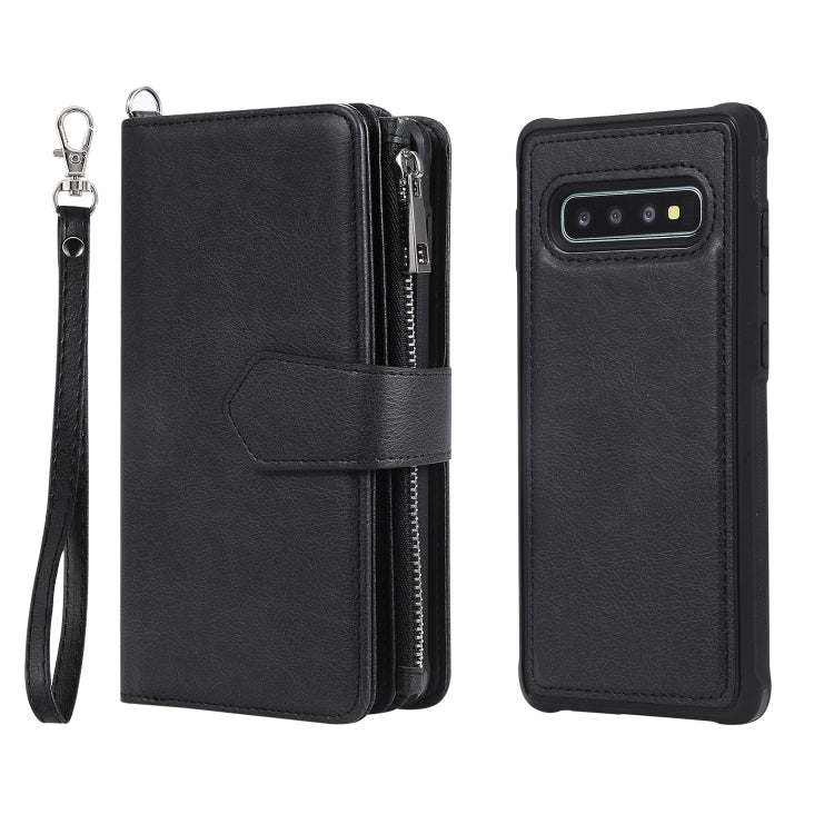 For Galaxy S10 Plus 2 in 1 Solid Color Zipper Shockproof Protective Case with Card Slots & Bracket & Photo Holder & Wallet Function