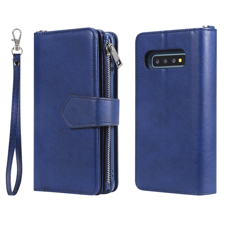 For Galaxy S10 Plus 2 in 1 Solid Color Zipper Shockproof Protective Case with Card Slots & Bracket & Photo Holder & Wallet Function
