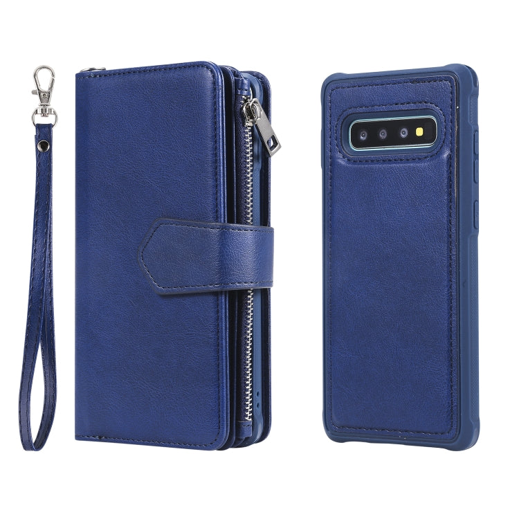 For Galaxy S10 Plus 2 in 1 Solid Color Zipper Shockproof Protective Case with Card Slots & Bracket & Photo Holder & Wallet Function