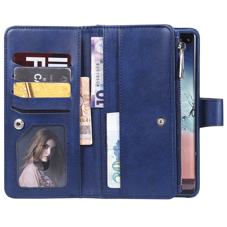 For Galaxy S10 Plus 2 in 1 Solid Color Zipper Shockproof Protective Case with Card Slots & Bracket & Photo Holder & Wallet Function