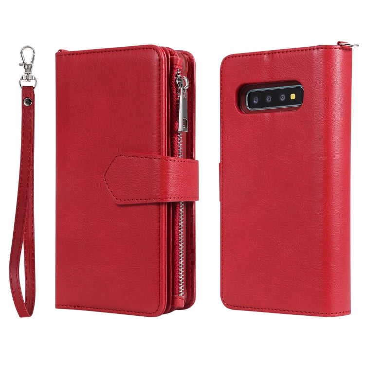 For Galaxy S10 Plus 2 in 1 Solid Color Zipper Shockproof Protective Case with Card Slots & Bracket & Photo Holder & Wallet Function