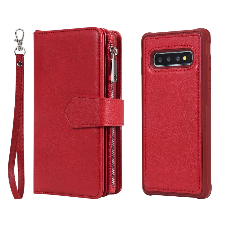 For Galaxy S10 Plus 2 in 1 Solid Color Zipper Shockproof Protective Case with Card Slots & Bracket & Photo Holder & Wallet Function