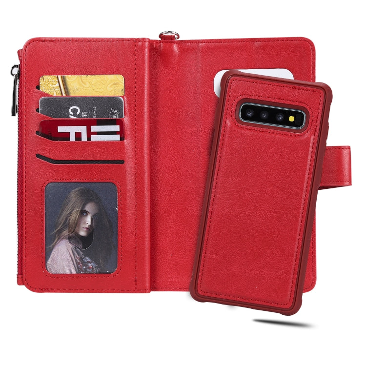 For Galaxy S10 Plus 2 in 1 Solid Color Zipper Shockproof Protective Case with Card Slots & Bracket & Photo Holder & Wallet Function