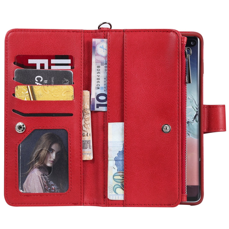 For Galaxy S10 Plus 2 in 1 Solid Color Zipper Shockproof Protective Case with Card Slots & Bracket & Photo Holder & Wallet Function