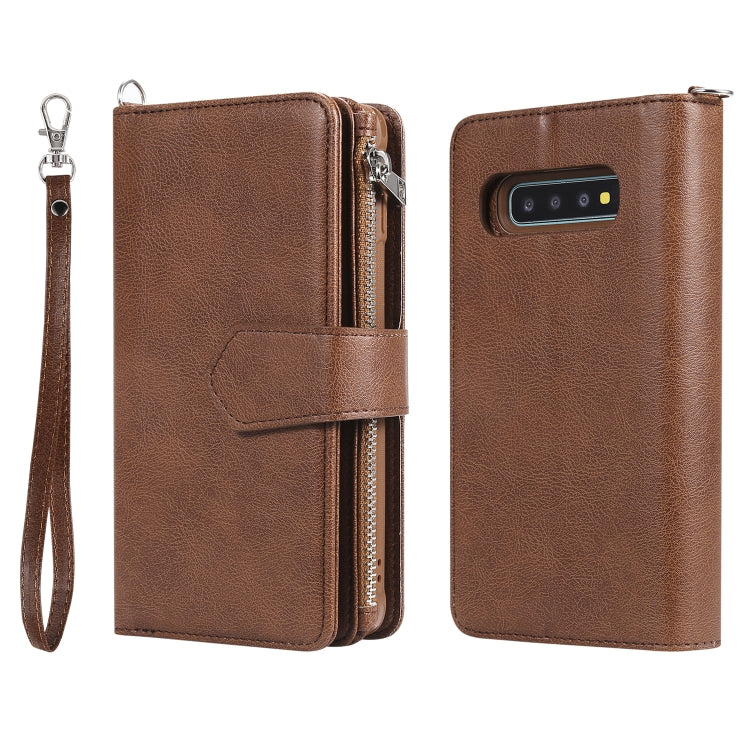 For Galaxy S10 Plus 2 in 1 Solid Color Zipper Shockproof Protective Case with Card Slots & Bracket & Photo Holder & Wallet Function