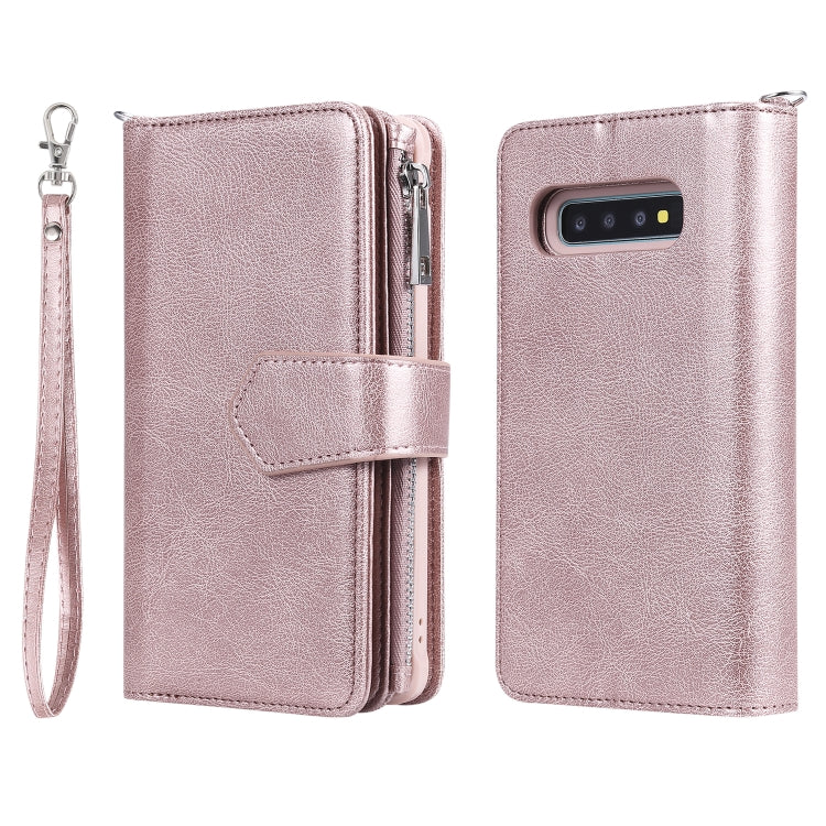 For Galaxy S10 Plus 2 in 1 Solid Color Zipper Shockproof Protective Case with Card Slots & Bracket & Photo Holder & Wallet Function