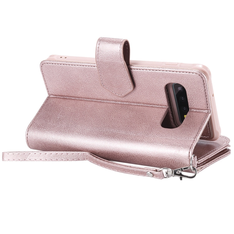 For Galaxy S10 Plus 2 in 1 Solid Color Zipper Shockproof Protective Case with Card Slots & Bracket & Photo Holder & Wallet Function