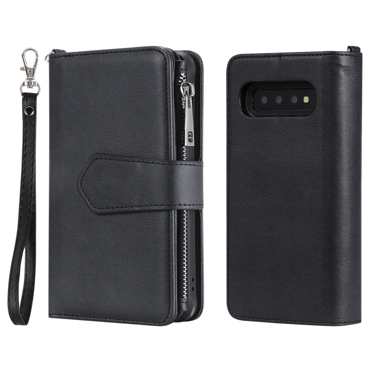 For Galaxy S10 2 in 1 Solid Color Zipper Shockproof Protective Case with Card Slots & Bracket & Photo Holder & Wallet Function