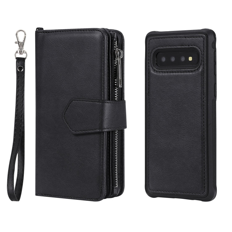 For Galaxy S10 2 in 1 Solid Color Zipper Shockproof Protective Case with Card Slots & Bracket & Photo Holder & Wallet Function