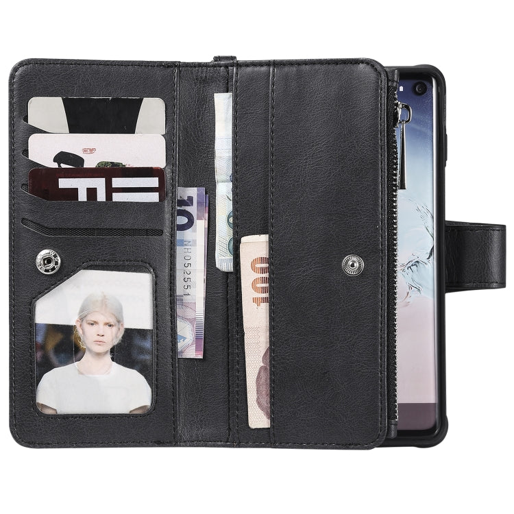 For Galaxy S10 2 in 1 Solid Color Zipper Shockproof Protective Case with Card Slots & Bracket & Photo Holder & Wallet Function
